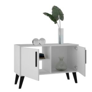 Manhattan Comfort Mid-Century- Modern Amsterdam Double Side Table 2.0 with 3 Shelves in White