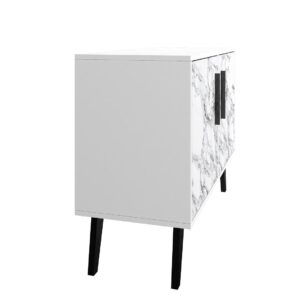 Manhattan Comfort Mid-Century- Modern Amsterdam Double Side Table 2.0 with 3 Shelves in White Marble