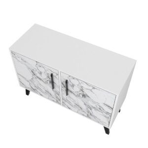 Manhattan Comfort Mid-Century- Modern Amsterdam Double Side Table 2.0 with 3 Shelves in White Marble