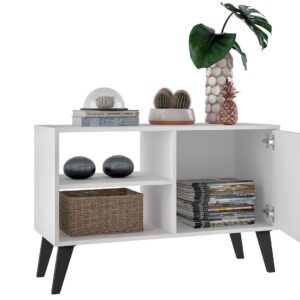 Manhattan Comfort Mid-Century- Modern Amsterdam 35.43" TV Stand with 3 Shelves in White