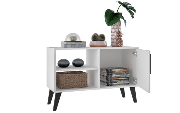 Manhattan Comfort Mid-Century- Modern Amsterdam 35.43" TV Stand with 3 Shelves in White