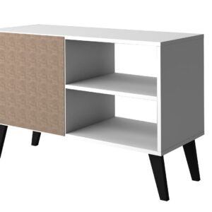 Manhattan Comfort Mid-Century- Modern Amsterdam 35.43" TV Stand with 3 Shelves in White