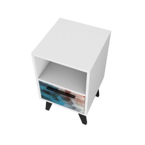 Manhattan Comfort Mid-Century- Modern Amsterdam Nightstand 1.0 with 1 Shelf in Multi Color Red and Blue