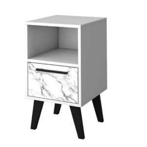 Manhattan Comfort Mid-Century- Modern Amsterdam Nightstand 1.0 with 1 Shelf in White Marble