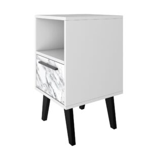 Manhattan Comfort Mid-Century- Modern Amsterdam Nightstand 1.0 with 1 Shelf in White Marble