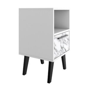 Manhattan Comfort Mid-Century- Modern Amsterdam Nightstand 1.0 with 1 Shelf in White Marble