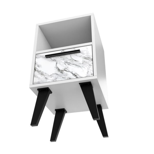 Manhattan Comfort Mid-Century- Modern Amsterdam Nightstand 1.0 with 1 Shelf in White Marble