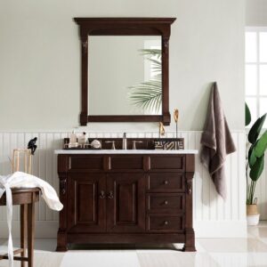 James Martin 147-114-5266-3AF Brookfield 48 Inch Burnished Mahogany Single Vanity with Drawers with 3 cm Arctic Fall Solid Surface Top