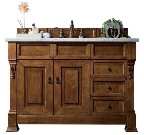 James Martin 147-114-5276-3CAR Brookfield 48 Inch Country Oak Single Vanity with Drawers with 3 cm Carrara Marble Top