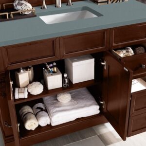 James Martin 147-114-5286-3CBL Brookfield 48 Inch Single Vanity Cabinet with Cala Blue Quartz Top - Warm Cherry