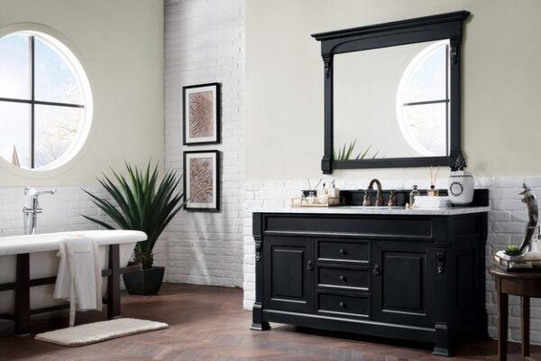 James Martin 147-114-5331-3CAR Brookfield 60 Inch Antique Black Single Vanity with 3 cm Carrara Marble Top