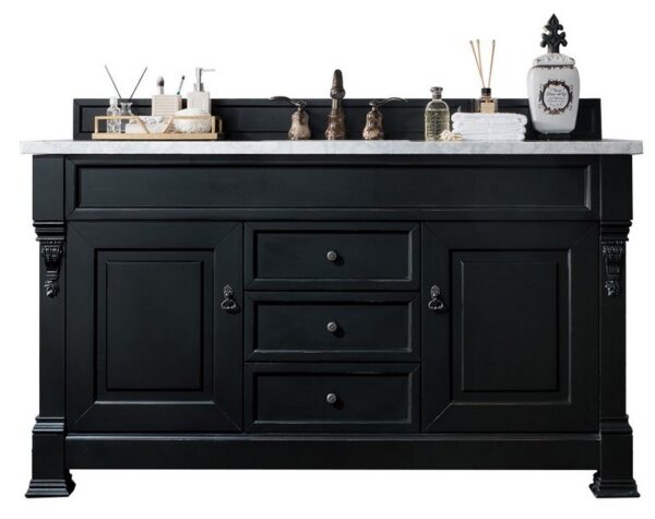 James Martin 147-114-5331-3CAR Brookfield 60 Inch Antique Black Single Vanity with 3 cm Carrara Marble Top