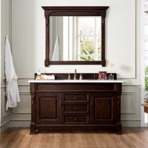 James Martin 147-114-5361-3AF Brookfield 60 Inch Burnished Mahogany Single Vanity with 3 cm Arctic Fall Solid Surface Top