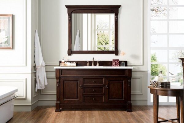 James Martin 147-114-5361-3AF Brookfield 60 Inch Burnished Mahogany Single Vanity with 3 cm Arctic Fall Solid Surface Top