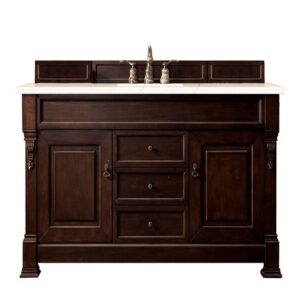 James Martin 147-114-5361-3EMR Brookfield 60 Inch Burnished Mahogany Single Vanity with 3 CM Eternal Marfil Quartz Top