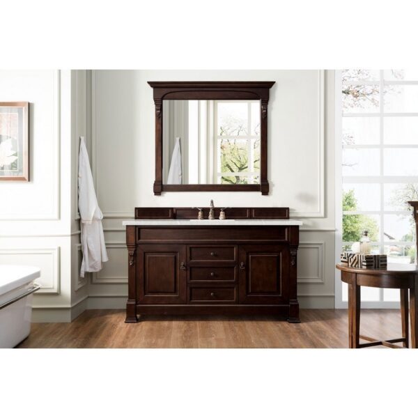 James Martin 147-114-5361-3ESR Brookfield 60 Inch Burnished Mahogany Single Vanity with 3 CM Eternal Serena Quartz Top