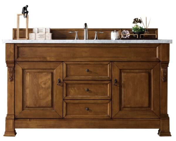 James Martin 147-114-5371-3AF Brookfield 60 Inch Country Oak Single Vanity with 3 cm Arctic Fall Solid Surface Top