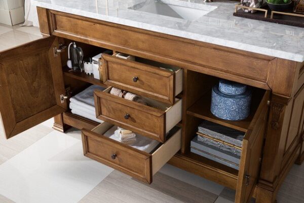 James Martin 147-114-5371-3CAR Brookfield 60 Inch Country Oak Single Vanity with 3 cm Carrara Marble Top