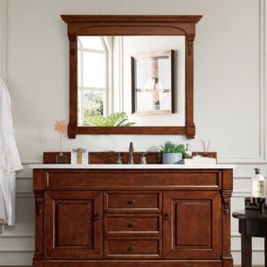 James Martin 147-114-5381-3AF Brookfield 60 Inch Warm Cherry Single Vanity with 3 cm Arctic Fall Solid Surface Top