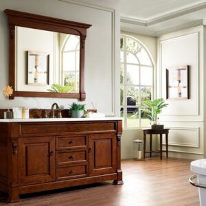 James Martin 147-114-5381-3AF Brookfield 60 Inch Warm Cherry Single Vanity with 3 cm Arctic Fall Solid Surface Top