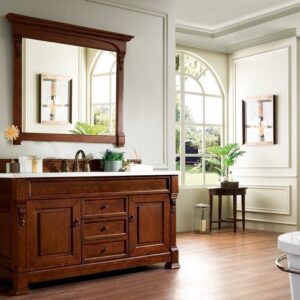 James Martin 147-114-5381-3AF Brookfield 60 Inch Warm Cherry Single Vanity with 3 cm Arctic Fall Solid Surface Top