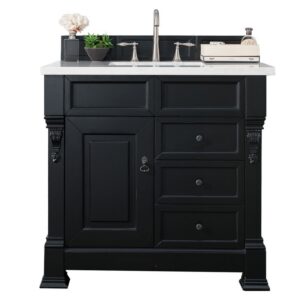 James Martin 147-114-5536-3AF Brookfield 36 Inch Antique Black Single Vanity with Drawers with 3 cm Arctic Fall Solid Surface Top