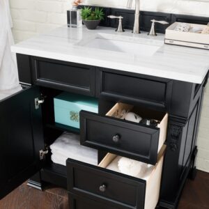 James Martin 147-114-5536-3AF Brookfield 36 Inch Antique Black Single Vanity with Drawers with 3 cm Arctic Fall Solid Surface Top