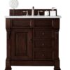 James Martin 147-114-5566-3AF Brookfield 36 Inch Burnished Mahogany Single Vanity with Drawers with 3 cm Arctic Fall Solid Surface Top