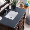 James Martin 147-114-5566-3CSP Brookfield 36 Inch Burnished Mahogany Single Vanity with Drawers with 3 cm Charcoal Soapstone Quartz Top with Sink