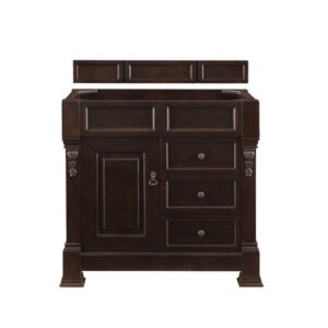 James Martin 147-114-5566-3EJP Brookfield 36 Inch Burnished Mahogany Single Vanity with Drawers with 3 cm Eternal Jasmine Pearl Quartz Top with Sink