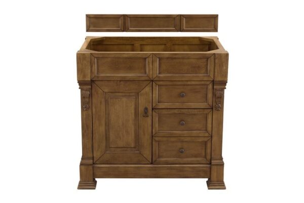 James Martin 147-114-5576-3EJP Brookfield 36 Inch Country Oak Single Vanity with Drawers with 3 cm Eternal Jasmine Pearl Quartz Top with Sink