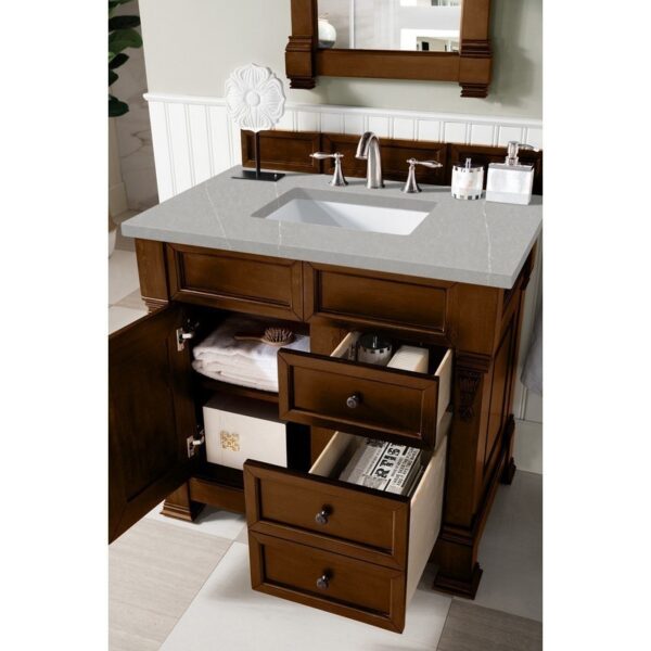 James Martin 147-114-5576-3ESR Brookfield 36 Inch Country Oak Single Vanity with 3 CM Eternal Serena Quartz Top