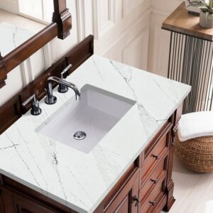 James Martin 147-114-5586-3ENC Brookfield 36 Inch Single Vanity Cabinet with Ethereal Noctis Quartz Top - Warm Cherry