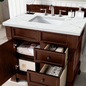 James Martin 147-114-5586-3ENC Brookfield 36 Inch Single Vanity Cabinet with Ethereal Noctis Quartz Top - Warm Cherry