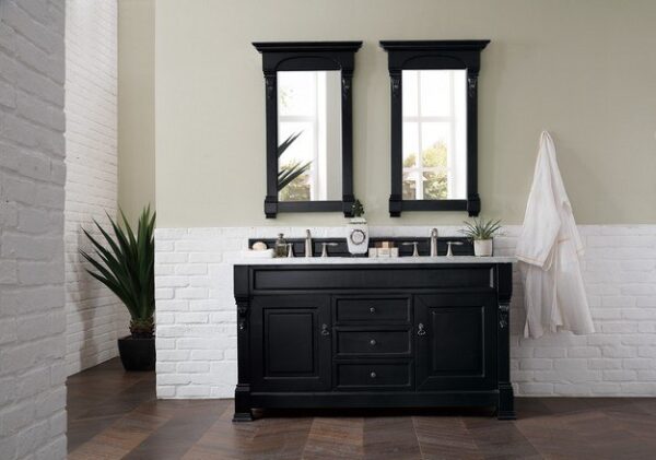 James Martin 147-114-5631-3AF Brookfield 60 Inch Antique Black Double Vanity with 3 cm Arctic Fall Solid Surface Top