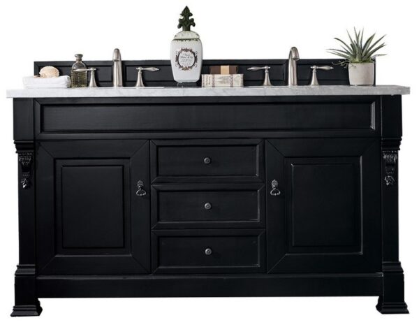 James Martin 147-114-5631-3AF Brookfield 60 Inch Antique Black Double Vanity with 3 cm Arctic Fall Solid Surface Top