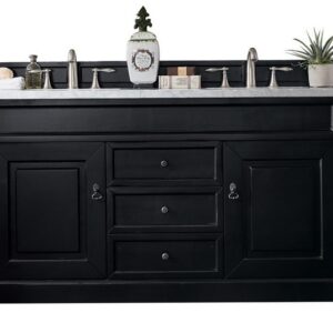 James Martin 147-114-5631-3CAR Brookfield 60 Inch Antique Black Double Vanity with 3 cm Carrara Marble Top