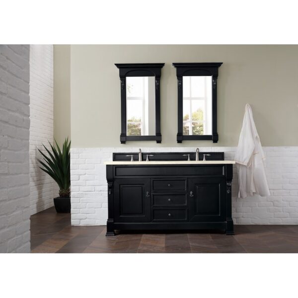 James Martin 147-114-5631-3EMR Brookfield 60 Inch Antique Black Double Vanity with 3 CM Eternal Marfil Quartz Top