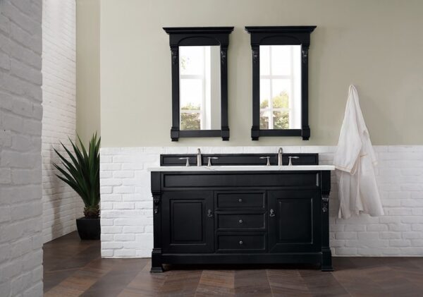 James Martin 147-114-5631-3ENC Brookfield 60 Inch Double Vanity Cabinet with Ethereal Noctis Quartz Top - Antique Black