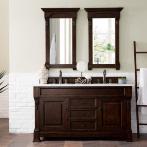 James Martin 147-114-5661-3AF Brookfield 60 Inch Burnished Mahogany Double Vanity with 3 cm Arctic Fall Solid Surface Top