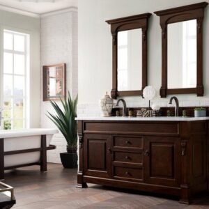 James Martin 147-114-5661-3CAR Brookfield 60 Inch Burnished Mahogany Double Vanity with 3 cm Carrara Marble Top