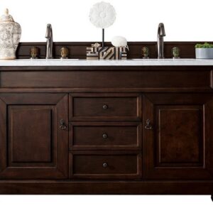 James Martin 147-114-5661-3AF Brookfield 60 Inch Burnished Mahogany Double Vanity with 3 cm Arctic Fall Solid Surface Top