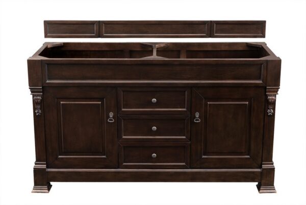 James Martin 147-114-5661-3EJP Brookfield 60 Inch Burnished Mahogany Double Vanity with 3 cm Eternal Jasmine Pearl Quartz Top with Sink