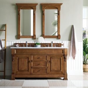 James Martin 147-114-5671-3AF Brookfield 60 Inch Country Oak Double Vanity with 3 cm Arctic Fall Solid Surface Top