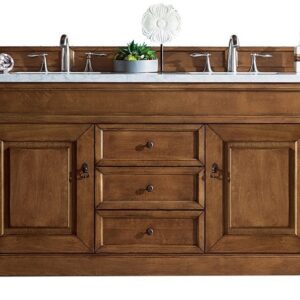 James Martin 147-114-5671-3CAR Brookfield 60 Inch Country Oak Double Vanity with 3 cm Carrara Marble Top