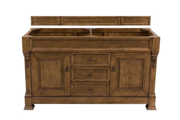 James Martin 147-114-5671-3CSP Brookfield 60 Inch Country Oak Double Vanity with 3 cm Charcoal Soapstone Quartz Top with Sink