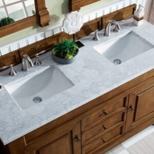 James Martin 147-114-5671-3CAR Brookfield 60 Inch Country Oak Double Vanity with 3 cm Carrara Marble Top