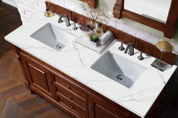 James Martin 147-114-5681-3ENC Brookfield 60 Inch Double Vanity Cabinet with Ethereal Noctis Quartz Top - Warm Cherry