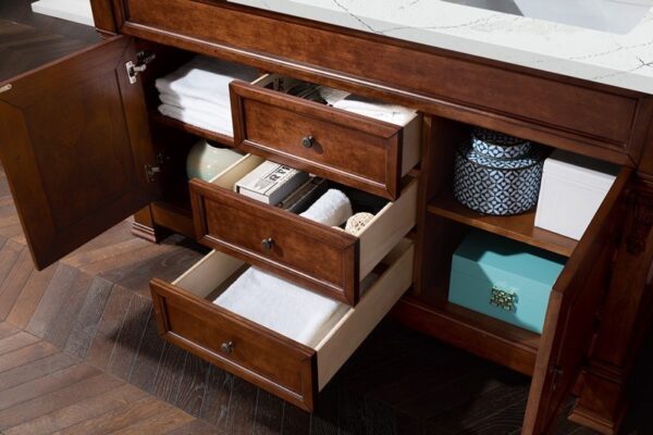 James Martin 147-114-5681-3ENC Brookfield 60 Inch Double Vanity Cabinet with Ethereal Noctis Quartz Top - Warm Cherry