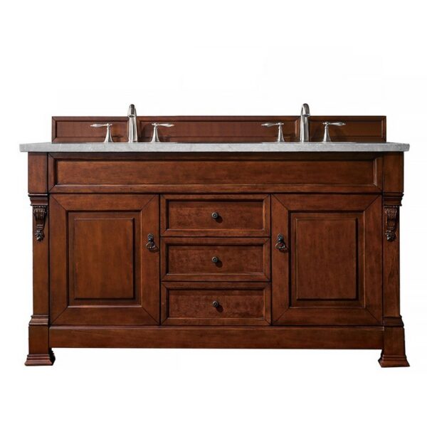 James Martin 147-114-5681-3ESR Brookfield 60 Inch Warm Cherry Double Vanity with 3 CM Eternal Serena Quartz Top